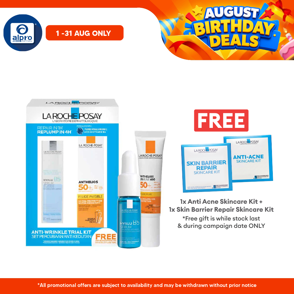 La Roche-Posay Hyalu B5 Trial Kit (Serum B5 10mL + Anthelios SPF50+ Sunscreen 15mL) | Wrinkle Repair & Repluming La Roche Posay