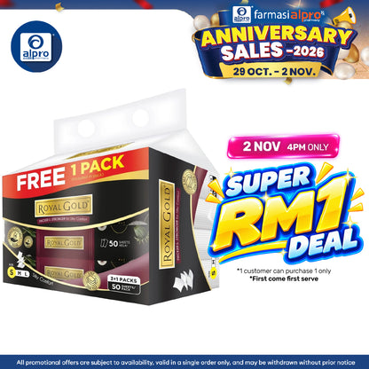 Royal Gold Luxurious White Travel Pack 3ply (50sheets ×3+1 Packs) | Thicker & Stronger Tissue