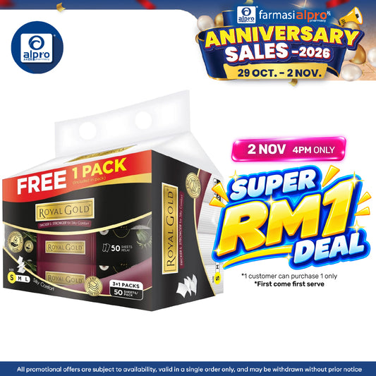 Royal Gold Luxurious White Travel Pack 3ply (50sheets ×3+1 Packs) | Thicker & Stronger Tissue