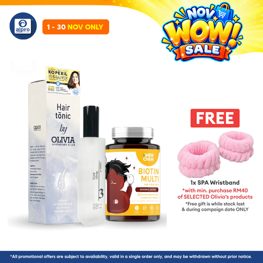 Bundle: Hair Loss Set (Olivia Hair Tonic 100ml + Chew Chew Biotin 60s)