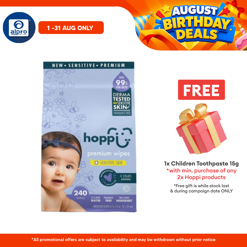 Hoppi 99% Premium Water Baby Wipes 80 Sheets per Pack - 3 In 1 Bundle Pack | Suitable For Newborns & Sensitive Skins Hoppi