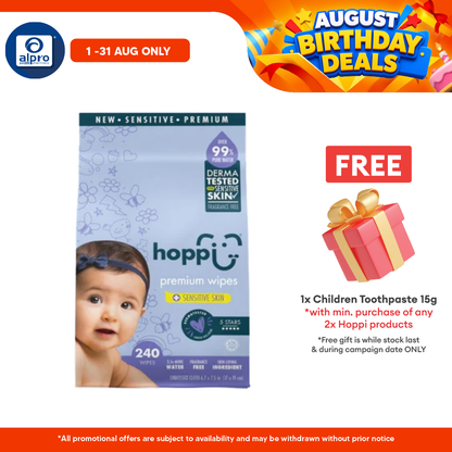 Hoppi 99% Premium Water Baby Wipes 80 Sheets per Pack - 3 In 1 Bundle Pack | Suitable For Newborns & Sensitive Skins Hoppi