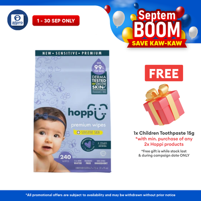 Hoppi 99% Premium Water Baby Wipes 80 Sheets per Pack - 3 In 1 Bundle Pack | Suitable For Newborns & Sensitive Skins Hoppi