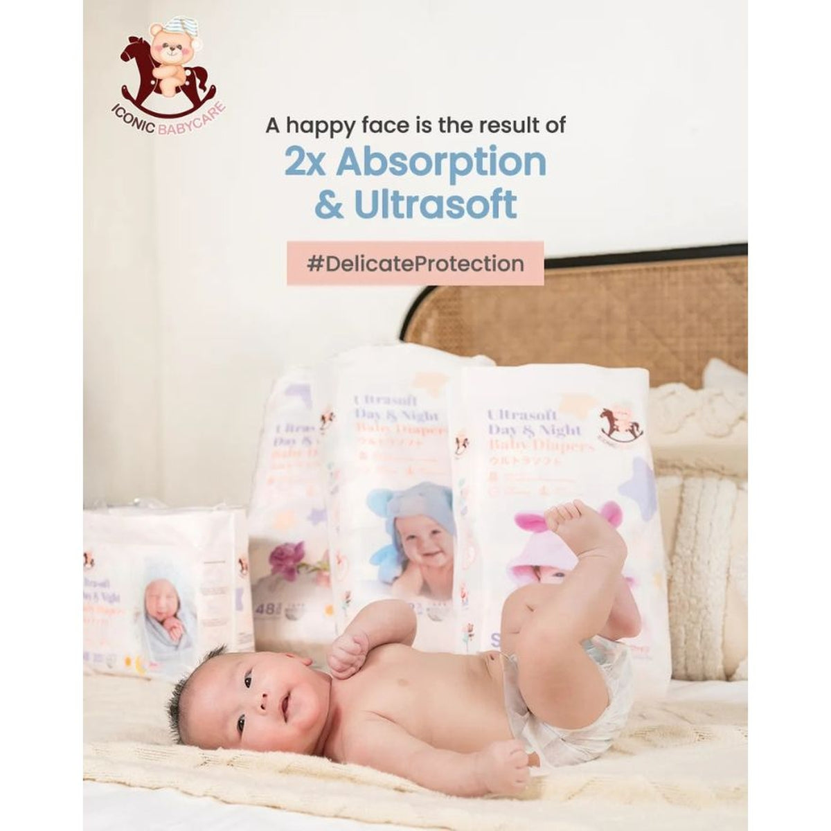 Iconic Babycare Ultrasoft Day & Night Baby Tape Diapers  (NB/ S/ M/ L) | Ultrasoft & Thin Super Absorbent
