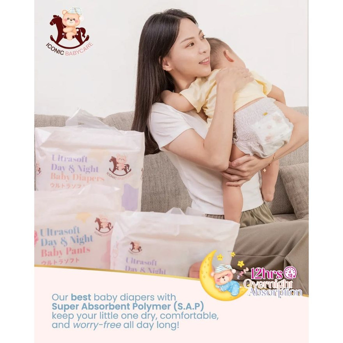Iconic Babycare Ultrasoft Day & Night Baby Tape Diapers  (NB/ S/ M/ L) | Ultrasoft & Thin Super Absorbent