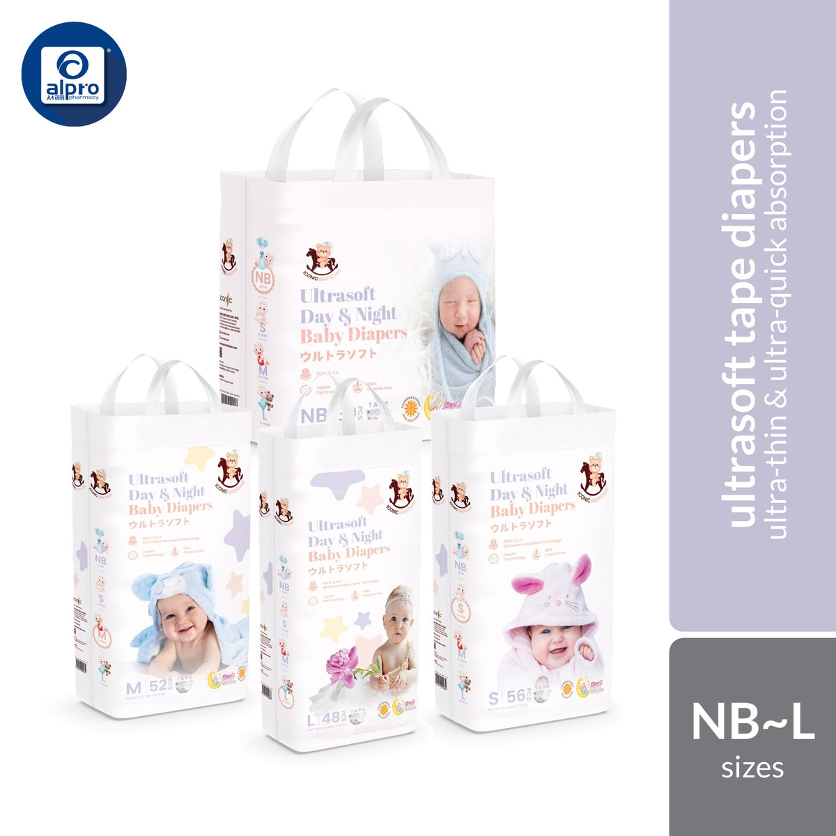 Iconic Babycare Ultrasoft Day & Night Baby Tape Diapers  (NB/ S/ M/ L) | Ultrasoft & Thin Super Absorbent