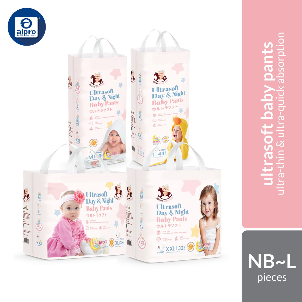 Iconic Babycare Ultrasoft Day & Night Baby Pants (M/ L/ XL/ XXL) | Ultrasoft & Thin Super Absorbent