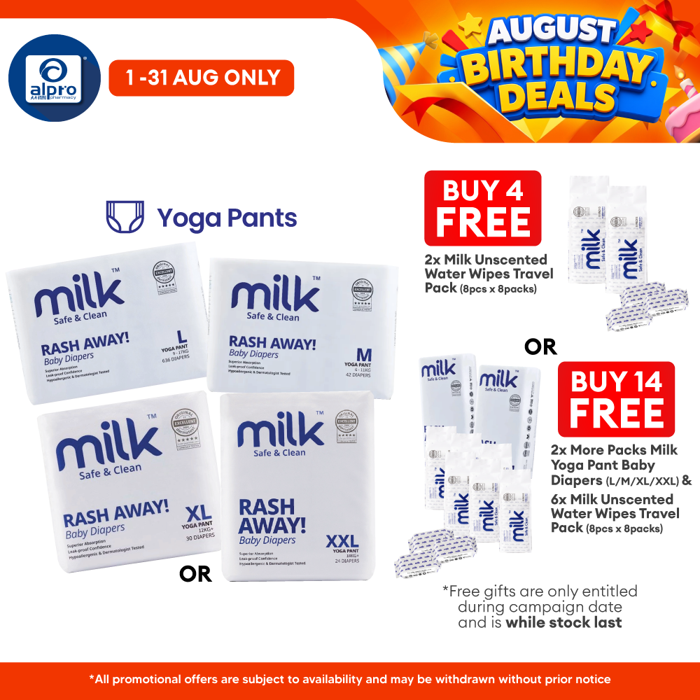 Milk Yoga Pants Baby Diapers (M42pcs/ L36pcs/ XL30pcs/ XXL24pcs) | Ultra-Sonic Side Seal for a Snug Fit MILK Diapers