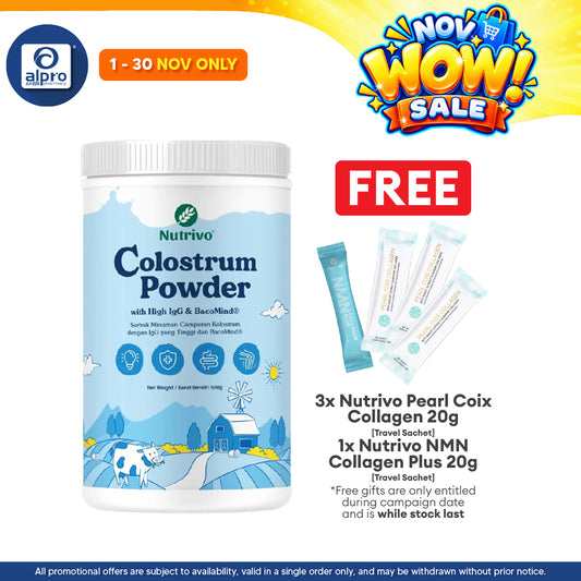 Nutrivo Colostrum Powder with High IgG & BacoMind 500g | Enhances Immune System