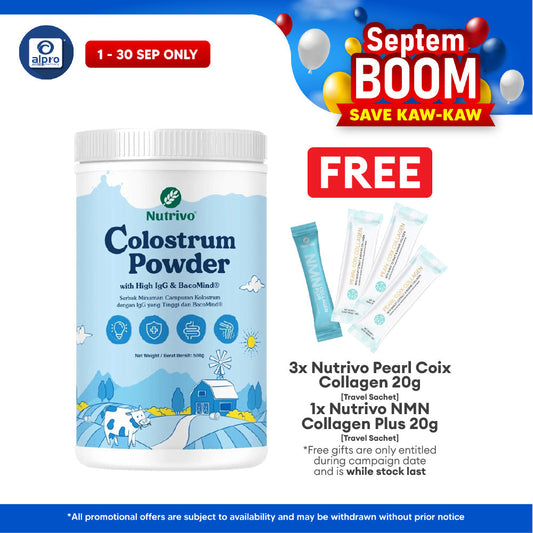 Nutrivo Colostrum Powder with High IgG & BacoMind 500g | Enhances Immune System Nutrivo