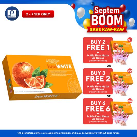 beuWHITE Oral Whitening Sunblock with Red Orange Complex 2g × 30s | Supports Skin Radiance & Daily Wellness beuWHITE