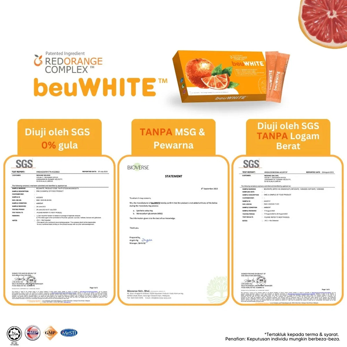 beuWHITE Oral Whitening Sunblock with Red Orange Complex 2g × 30s | Supports Skin Radiance & Daily Wellness beuWHITE