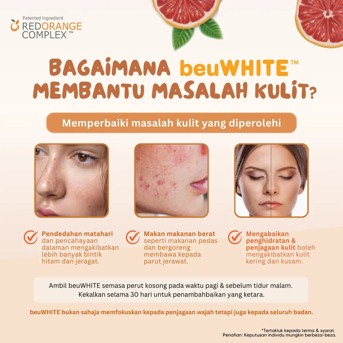 beuWHITE Oral Whitening Sunblock with Red Orange Complex 2g × 30s | Supports Skin Radiance & Daily Wellness beuWHITE