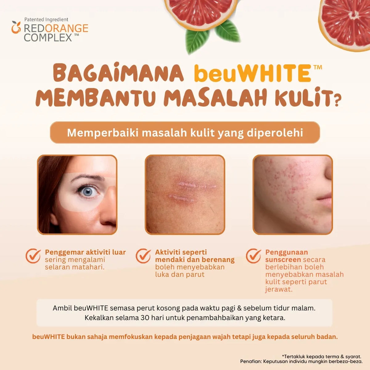 beuWHITE Oral Whitening Sunblock with Red Orange Complex 2g × 30s | Supports Skin Radiance & Daily Wellness beuWHITE