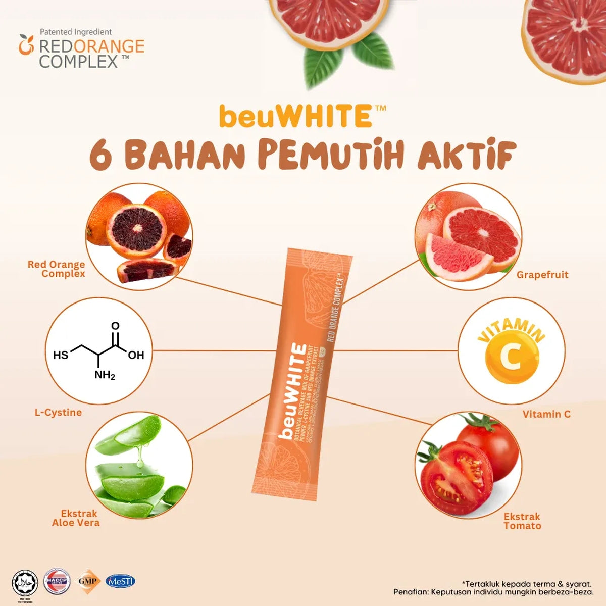 beuWHITE Oral Whitening Sunblock with Red Orange Complex 2g × 30s | Supports Skin Radiance & Daily Wellness beuWHITE