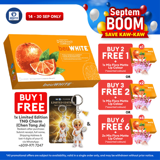 beuWHITE Oral Whitening Sunblock with Red Orange Complex 2g × 30s | Supports Skin Radiance & Daily Wellness