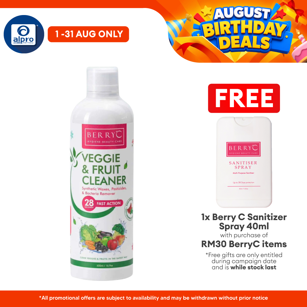 BerryC Veggie & Fruit Cleaner 500mL | Remove Synthetic Waxes & Pests Berry C