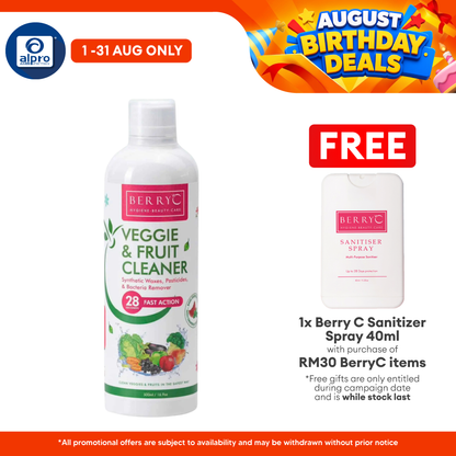 BerryC Veggie & Fruit Cleaner 500mL | Remove Synthetic Waxes & Pests Berry C