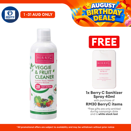 BerryC Veggie & Fruit Cleaner 500mL | Remove Synthetic Waxes & Pests Berry C