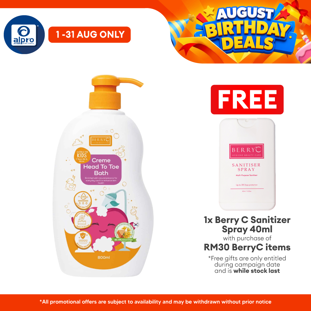BerryC Crème Head To Toe Bath 800mL | Daily Skin Hydration & Antioxidants Berry C
