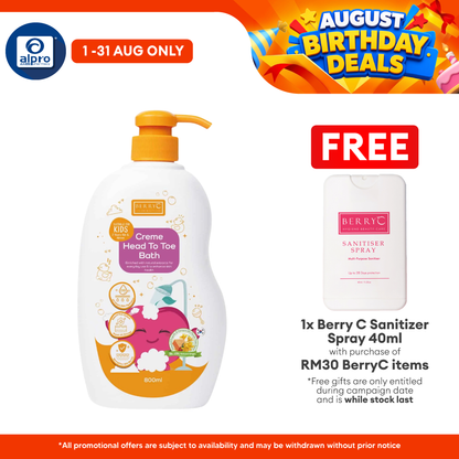 BerryC Crème Head To Toe Bath 800mL | Daily Skin Hydration & Antioxidants Berry C