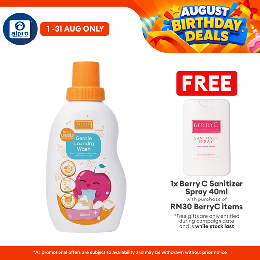 BerryC Gentle Laundry Wash 800mL | Concentrated Detergent & Safe for Baby Clothes Berry C