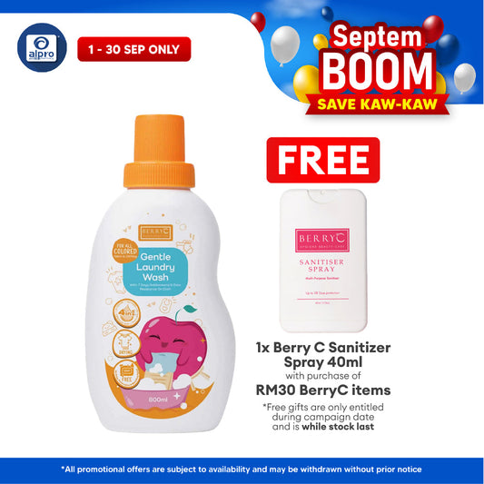 BerryC Gentle Laundry Wash 800mL | Concentrated Detergent & Safe for Baby Clothes Berry C
