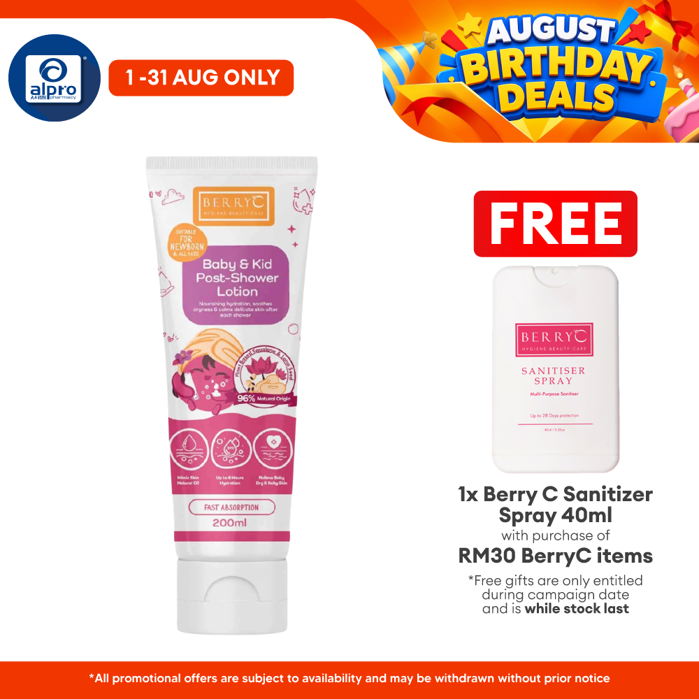 BerryC Baby & Kid Post-Shower Lotion 200mL | Up To 8 Hours Of Skin Hydration Berry C