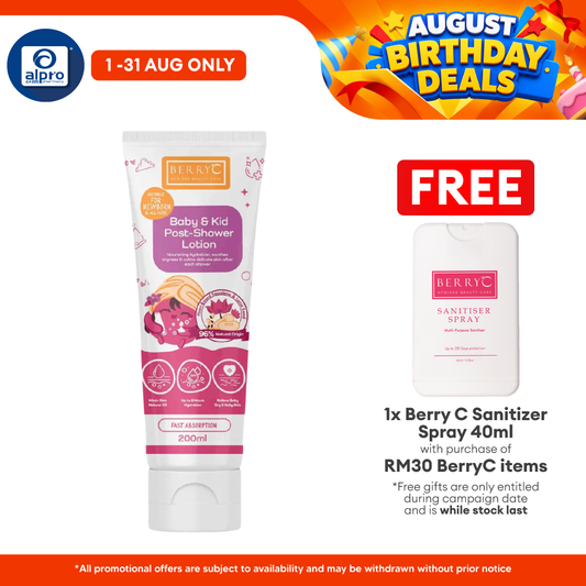 BerryC Baby & Kid Post-Shower Lotion 200mL | Up To 8 Hours Of Skin Hydration Berry C