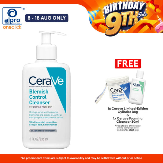 CeraVe Acne Blemish Control Cleanser 236mL | Reduce Blackheads & Improve Pores Cerave