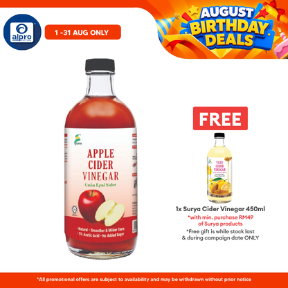 Surya Apple Cider Vinegar Raw 450mL | Helps With Indigestion & Body Detox Surya