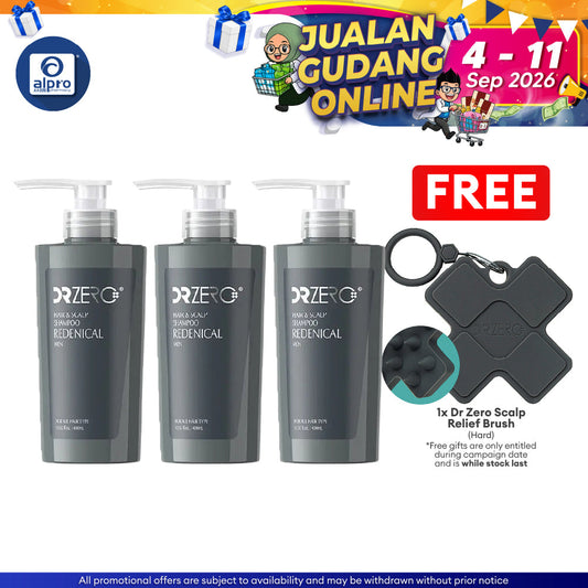 Dr Zero Redenical Hair & Scalp Shampoo Men 400ml X 3 bottles | Promotes Hair Growth Dr Zero