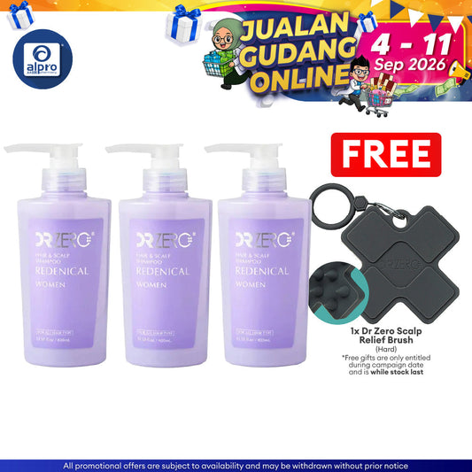 Dr Zero Redenical Hair & Scalp Shampoo Women 400ml X 3 bottles | Prevents Thinning Hair Dr Zero