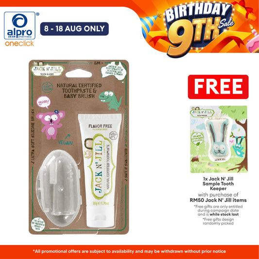 Jack N' Jill Tooth Buddy Pack - Natural Certified Toothpaste Flavour Free + Silicone Finger Brush Jack N Jill