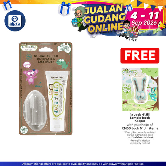 Jack N' Jill Tooth Buddy Pack - Natural Certified Toothpaste Flavour Free + Silicone Finger Brush Jack N Jill