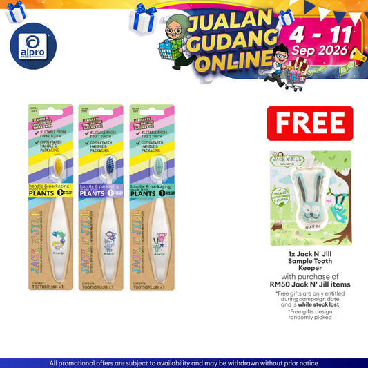 Jack N' Jill Kids Toothbrush (Assorted Colour) 1s | Plant Based Biodegradable Toothbrush Jack N Jill