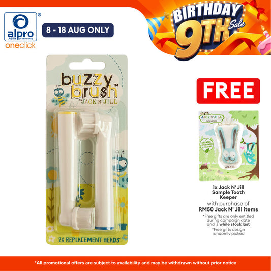 Jack N' Jill Buzzy Brush Replacement Heads - 2 Pack | Compatible with New Bruzzy Brush Jack N Jill
