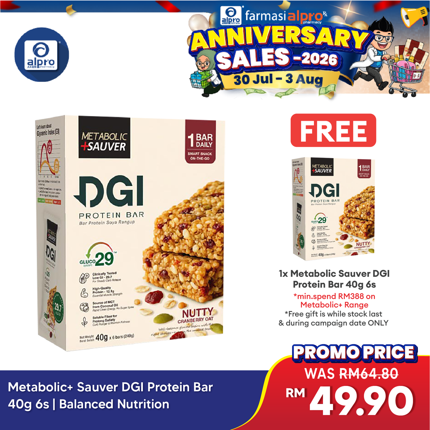 Metabolic+ Sauver DGI Protein Bar 40g 6s | Balanced Nutrition Metabolic