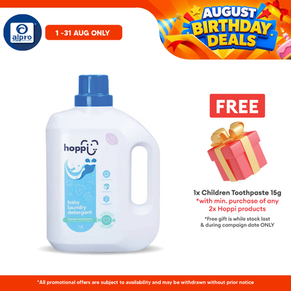 Hoppi Baby Laundry Detergent (Bottle) 1800mL | pH Balanced & Gentle on Sensitive Skin Hoppi