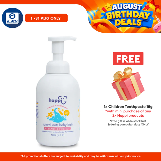 Hoppi Natural Oats Baby Bath 500mL | with Organic Camellia Seed Oil & Aloe Barbedensis Hoppi