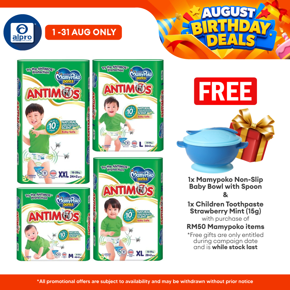 MamyPoko ANTIMOS Pants Diapers (Size M/ L/ XL/ XXL) | Natural Lemongrass Scent MamyPoko
