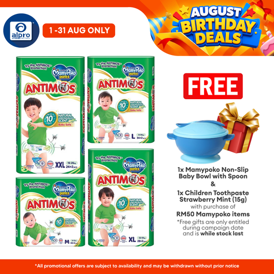MamyPoko ANTIMOS Pants Diapers (Size M/ L/ XL/ XXL) | Natural Lemongrass Scent MamyPoko