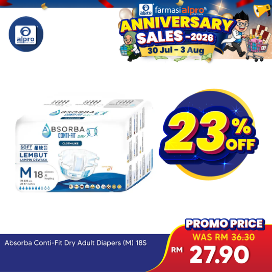 Absorba Conti-Fit Dry Adult Diapers M Size 18s | High Absorbency Absorba
