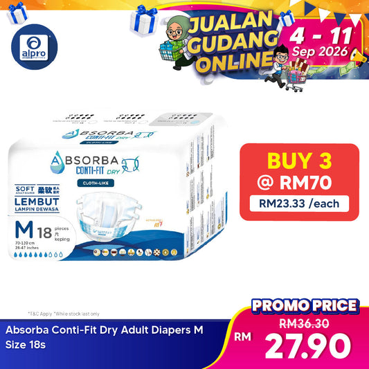 Absorba Conti-Fit Dry Adult Diapers M Size 18s | High Absorbency Absorba