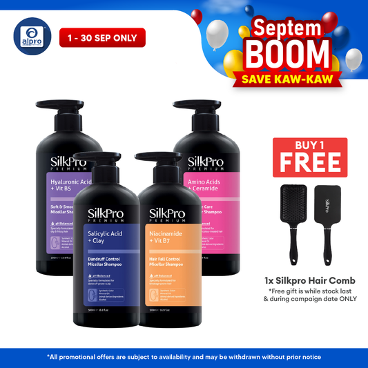 SilkPro Premium Micellar Shampoo (Dandruff Control/ Soft & Smooth/ Damage Care/ Hair Fall Control) 500mL SilkPro