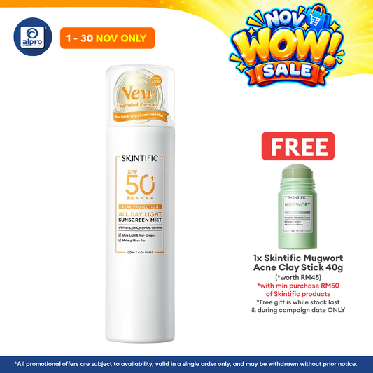 Skintific All Day Light Sunscreen Mist SPF50 PA++++ 120mL | Non-Greasy & Invisible Feeling
