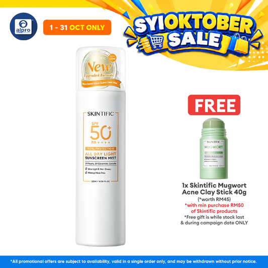 Skintific All Day Light Sunscreen Mist SPF50 PA++++ 120mL | Non-Greasy & Invisible Feeling