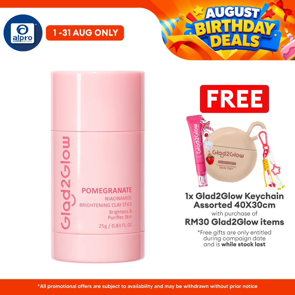 Glad2Glow Pomegranate Niacinamide Brightening Clay Mask Stick 25g | Brighten & Evens Out Skin Tones Glad2Glow