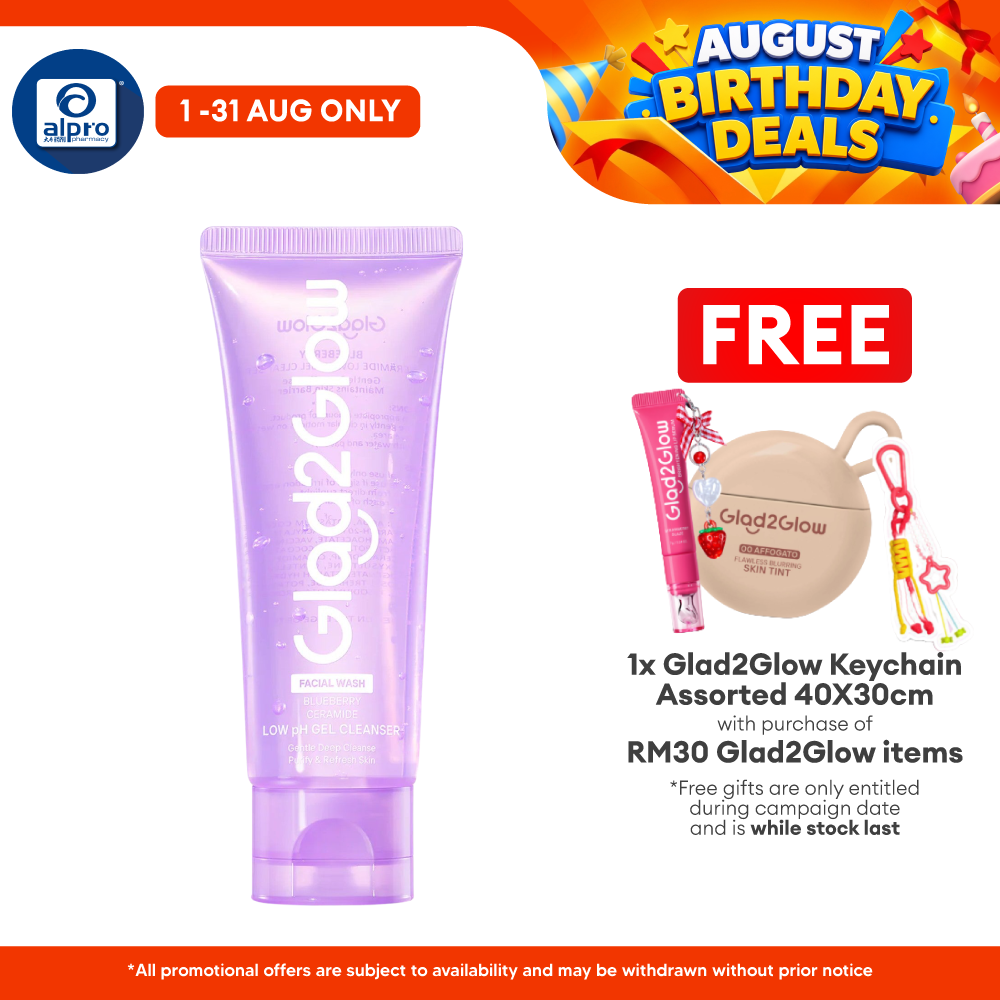 Glad2Glow Blueberry Ceramide Cleanser Low pH Gel 70mL | Help Control Excess Skin Oil Glad2Glow