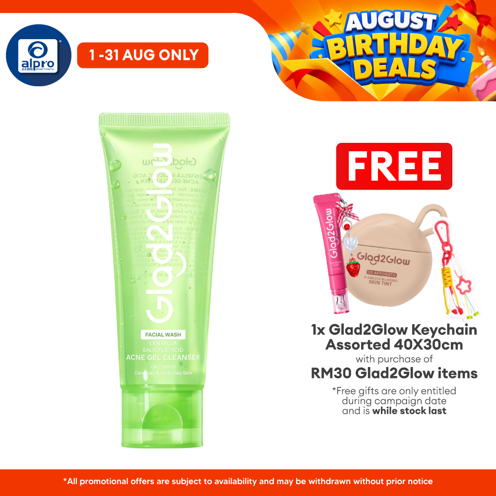 Glad2Glow Centella Salicylic Acid Acne Gel Cleanser 70mL | Gently Remove Dead Skin & Calms Acne Glad2Glow